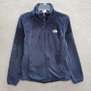The North Face Women Jacket Medium Blue Sherpa Logo Pockets Full Zip Long Sleeve